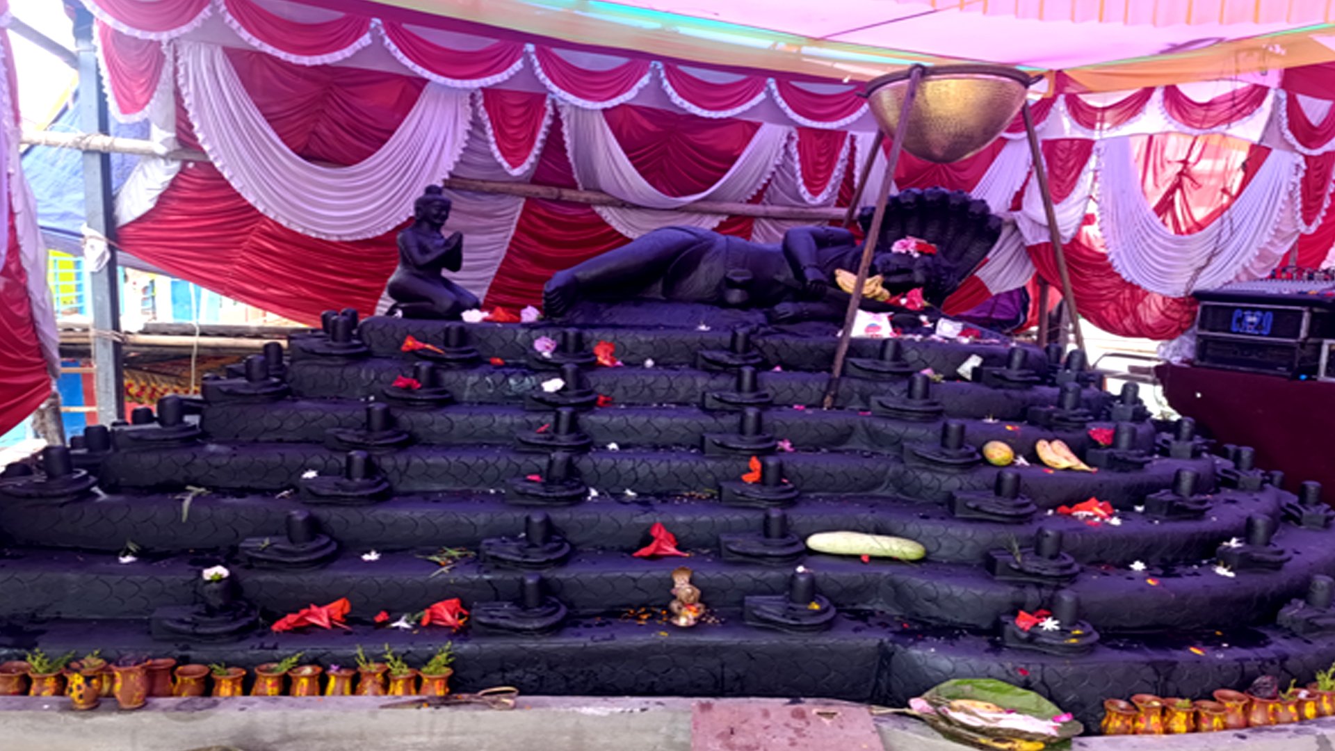 एउटै ढुङ्गामा १०८ शिवलिङ्ग र नागसहितको मूर्ति